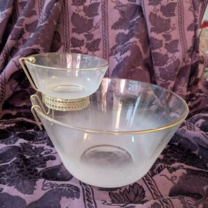 Elegant Glass Serving Bowl Set with Gold Accents